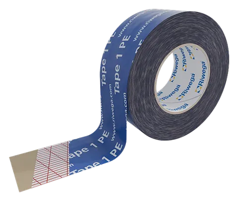 Tape 1 PE – universelles Acrylklebeband von Riwega, Rolle mit blauem LDPE-Träger