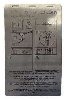 SafeGuard Safecheck X 795 W – Typenschild für Fassaden- und Überkopfsysteme
