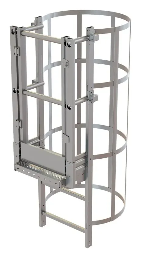SafeGuard SafetyStep – Steigleiter mit Rückenschutz und Ausstiegspodest, freigestellt