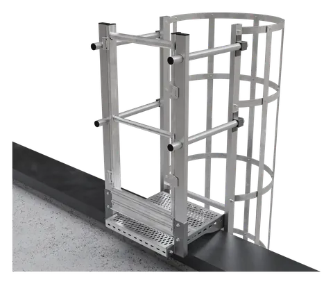 SafeGuard SafetyStep – Steigleiter mit Rückenschutz und Ausstieg mit Tür