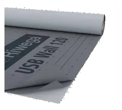 USB Wall 120 – graue Fassadenbahn auf der Rolle mit Produktaufdruck